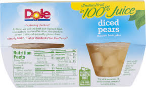 dole fruit bowls diced pears in 100