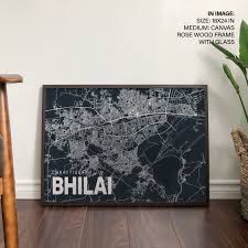 blue poster map of bhilai wall art