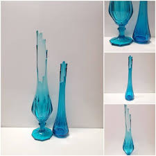 2 Turquoise Glass Swung Vases
