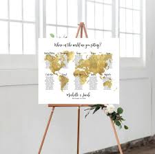 Editable Gold World Map Seating Chart Includes 5 Table Sizes