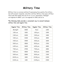 Military Time Chart 10 Free Template Sample Calypso Tree