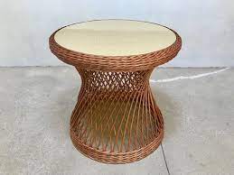italian round wicker side table with