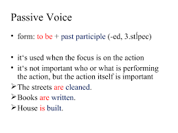 5, are the basic rules for changing active voices into passive voice and apply to all type of sentences. Passive Voice Presentation