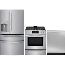 Frigidaire author review by consumeraffairs while frigidaire sells a wide range of appliances, the company has long been known for specializing in refrigerators and freezers. Amazon Com Frigidaire 3 Piece Kitchen Appliance Package With Fg4h2272uf 36 French Door Refrigerator Ffgh3054us 30 Slide In Gas Range And Fgid2466qf 24 Built In Fully Integrated Dishwasher In Stainless Steel Appliances