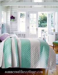 aqua white cabana stripe quilt set