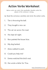 action verbs worksheets 3rd grade