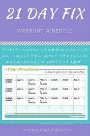 printable 21 day fix workout calendar