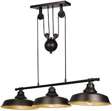 3 Light Pulley Pendant Lighting Adjustable Kitchen Island Lights Led Edison Bulbs As Bonus Farmhouse Vintage Ceiling Light Fixtures Oil Rubbed Bronze Bronze Etl Listed Amazon Com