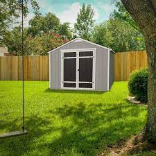 wood storage shed with gray shingles