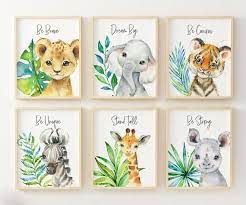 Set Of 6 Nursery Safari Animal Prints