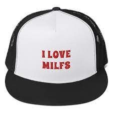 I Love MILFs Text Trucker Hat – Black or Red with Red Text | I ❤ Hot Moms