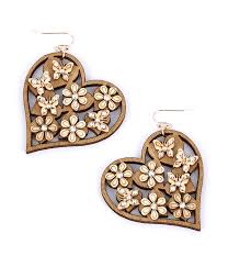 natural wood heart earring erfly