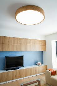 Woodled Round Round Ceiling Lamp In Oak