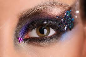 eye makeup with colorful crystals