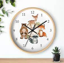 Woodland Animals Wall Clock Watercolor