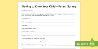 Getting To Know Your Child Parent Survey Fact Sheet Survey Parents