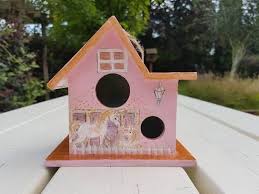 Pink Unicorn Birdhouse Hanging Wooden