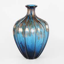 Art Glass Vase Blue Bronze 32cm