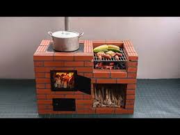 outdoor wood stove from red brick and