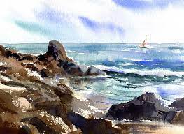 Paint A Calm Seascape With Rocks