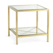 Square Glass X Base Brass Side Table