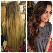 This method is simple and safer. Before And After Blonde To Brunette Hair Hair Styles Permed Hairstyles Brunette Hair