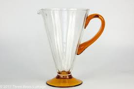 Glass Jug With Amber Handle And Foot At