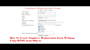 employees registration form webpage