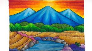 Mulai dari gambar alam, gunung, pantai, laut, sungai yang sangat indah, mudah digambar, simple, dll. Mewarnai Pemandangan Gradasi Dengan Crayon Oil Pastel Youtube
