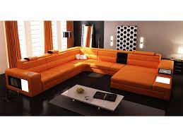 orange sectional sofa with lights