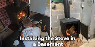 A Wood Burning Stove In A Basement