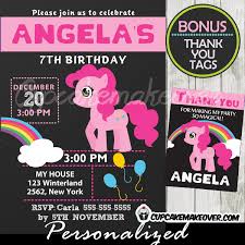 Pink Little Pony Birthday Invitation Chalkboard Personalized D7