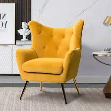 royal yellow tufted velvet lounge chair