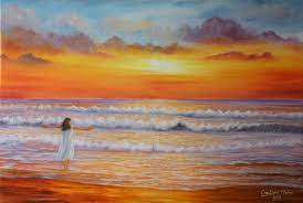 sea beach at sunset painting by goutami