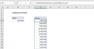 sequence of times excel formula