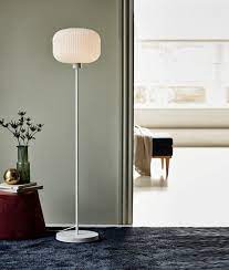 Opal Glass Ribbed Shade Floor Lamp With