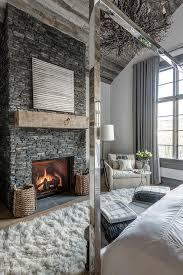 Ski Chalet Bedroom With Gray Stone