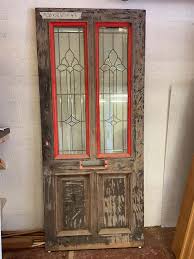 hardwood 4 panel leaded glass front