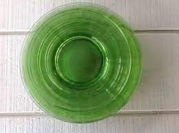 green depression glass plates block