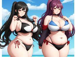 wallpaper converter: Anime girl, big belly, huge boobs, big ass,