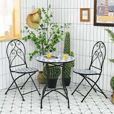 Angeles Home Blue Round Metal 28 In Mosaic Outdoor Bistro Table With Fl Pattern
