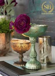 Silver Round Glass Pedestal Bowl For Home