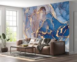 Blue Metallic Swirl Wall Mural Large
