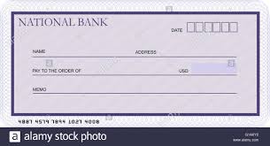 Blank Bank Cheque Template In Shades Of Violet Stock Photo
