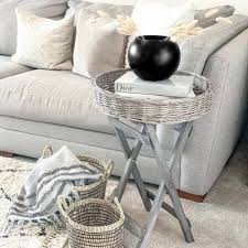 Round Wicker Tray Table Wooden Side