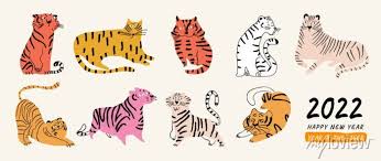 cute tiger doodle vector set cartoon