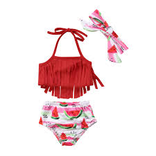 Us 5 05 8 Off Tassel Toddler Kids Baby Girl Watermelon Bikini Set Fruit Swimwear Bathing Suit Swimsuit In Clothing Sets From Mother Kids On