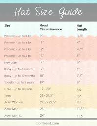 Hat Size Guide Preemies Through Adults Lion Brand Notebook