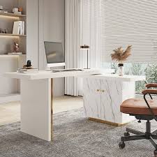 Cabinet Wood Office Desk Gold Finish