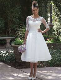 Short Lace Tea Length Wedding Dress With 3 4 Length Sleeve